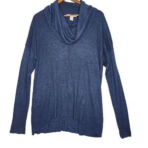 RALSEY Womans Cowl Neck Marled Blue Drop Shoulder Oversized‎ Cotton Sweater Med